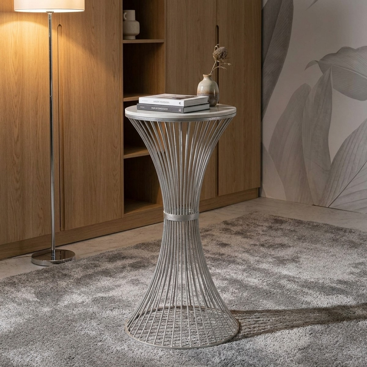 Funnel 100 Tall Side Table with Marble Top and Metal Base — 2