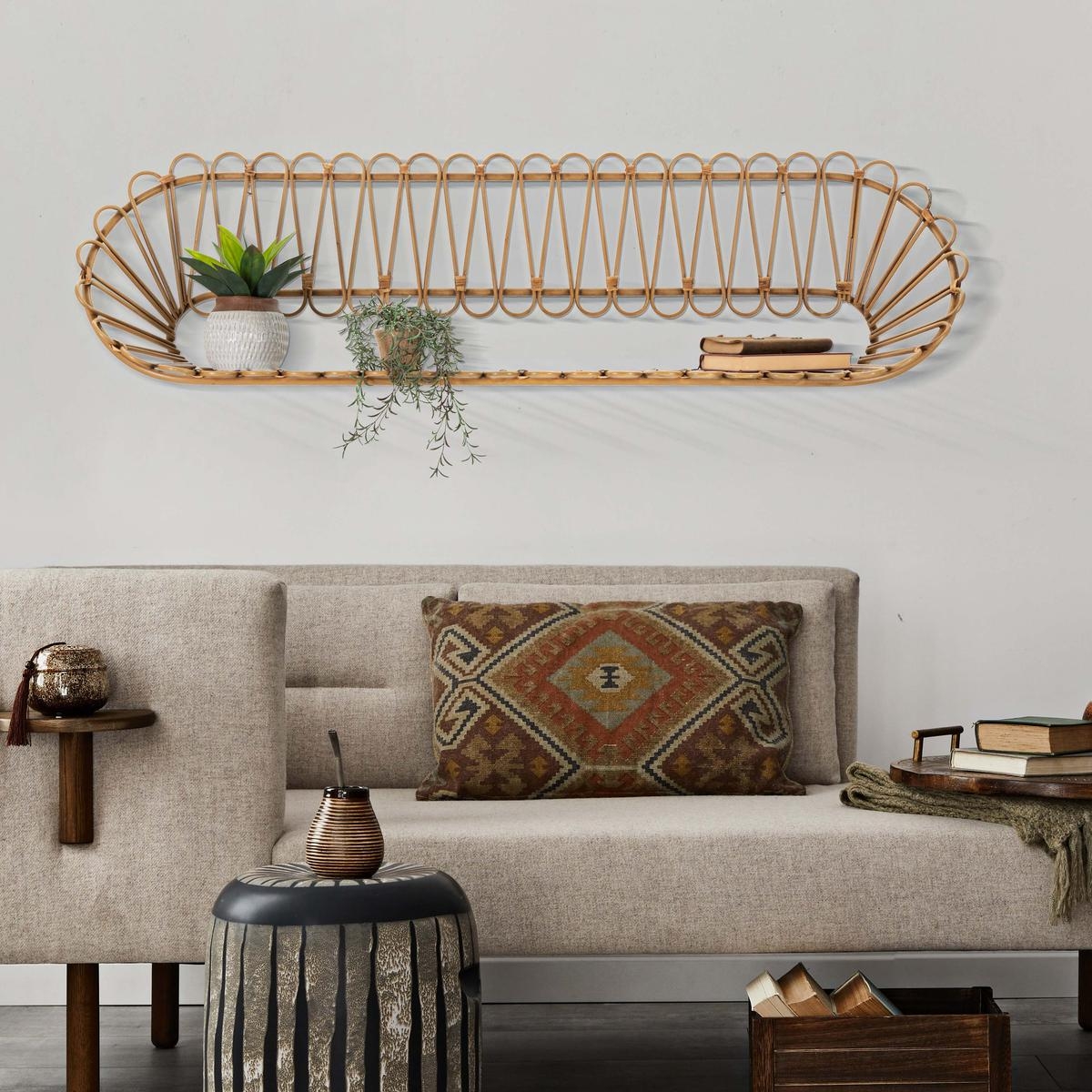 Panama Boho Chic Wall Shelf in Metal and Rattan — 2