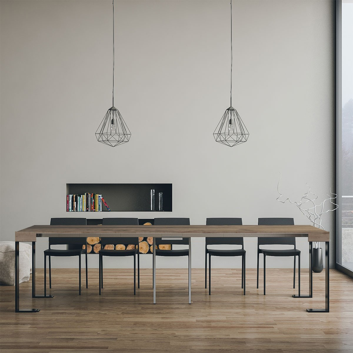 Modern extendable console table 90x40-300cm wood metal Tecno Oak — 3