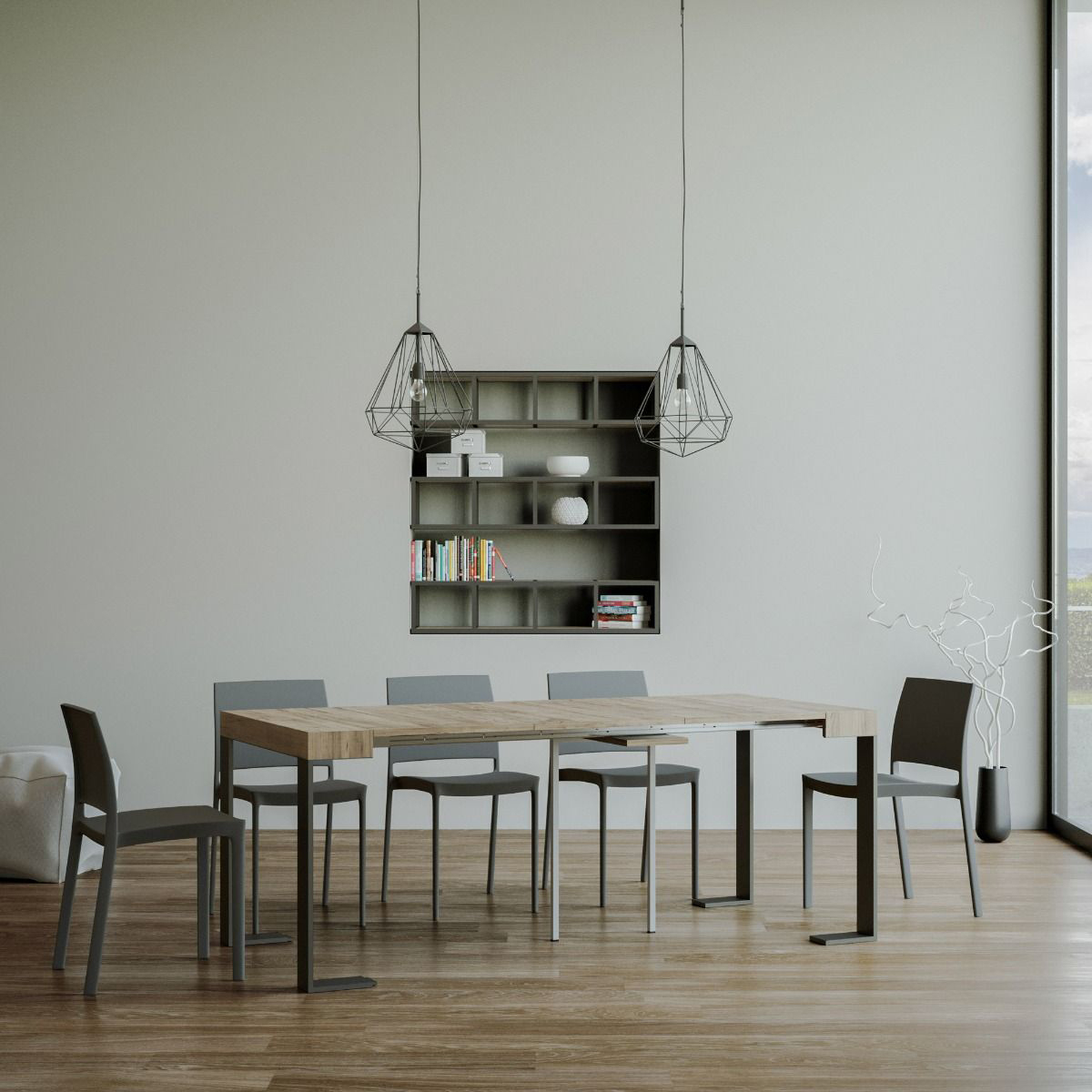 Modern extendable console table 90x40-300cm wood metal Tecno Oak — 4