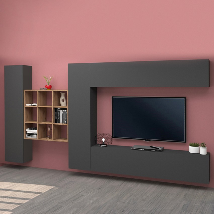 Modern Wall Unit TV Stand with 2 Cabinets and Bookcase Ferd RT — 2