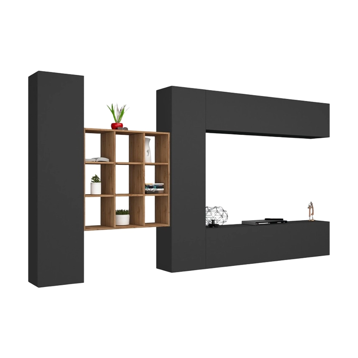 Modern Wall Unit TV Stand with 2 Cabinets and Bookcase Ferd RT — 1