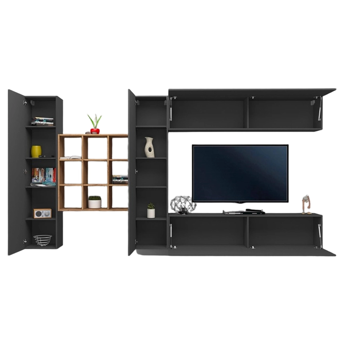 Modern Wall Unit TV Stand with 2 Cabinets and Bookcase Ferd RT — 8