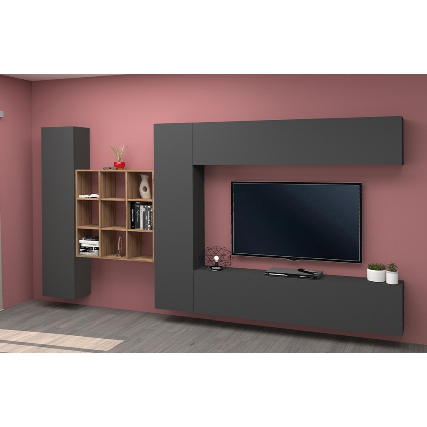 Modern Wall Unit TV Stand with 2 Cabinets and Bookcase Ferd RT — 3
