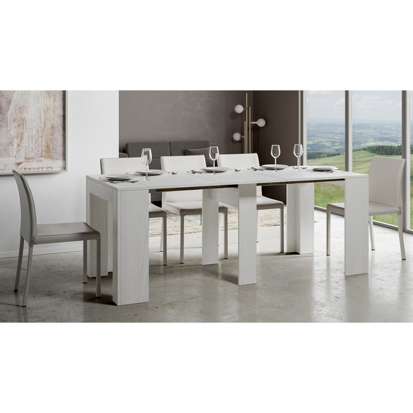 Modem extendable console table 90x42-302cm white ash wood — 4