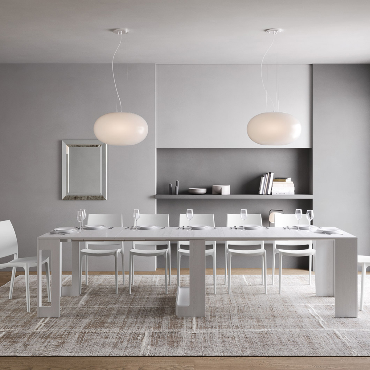 Evolve Modern Extendable Console Table Ash White 90x42-302 cm — 3