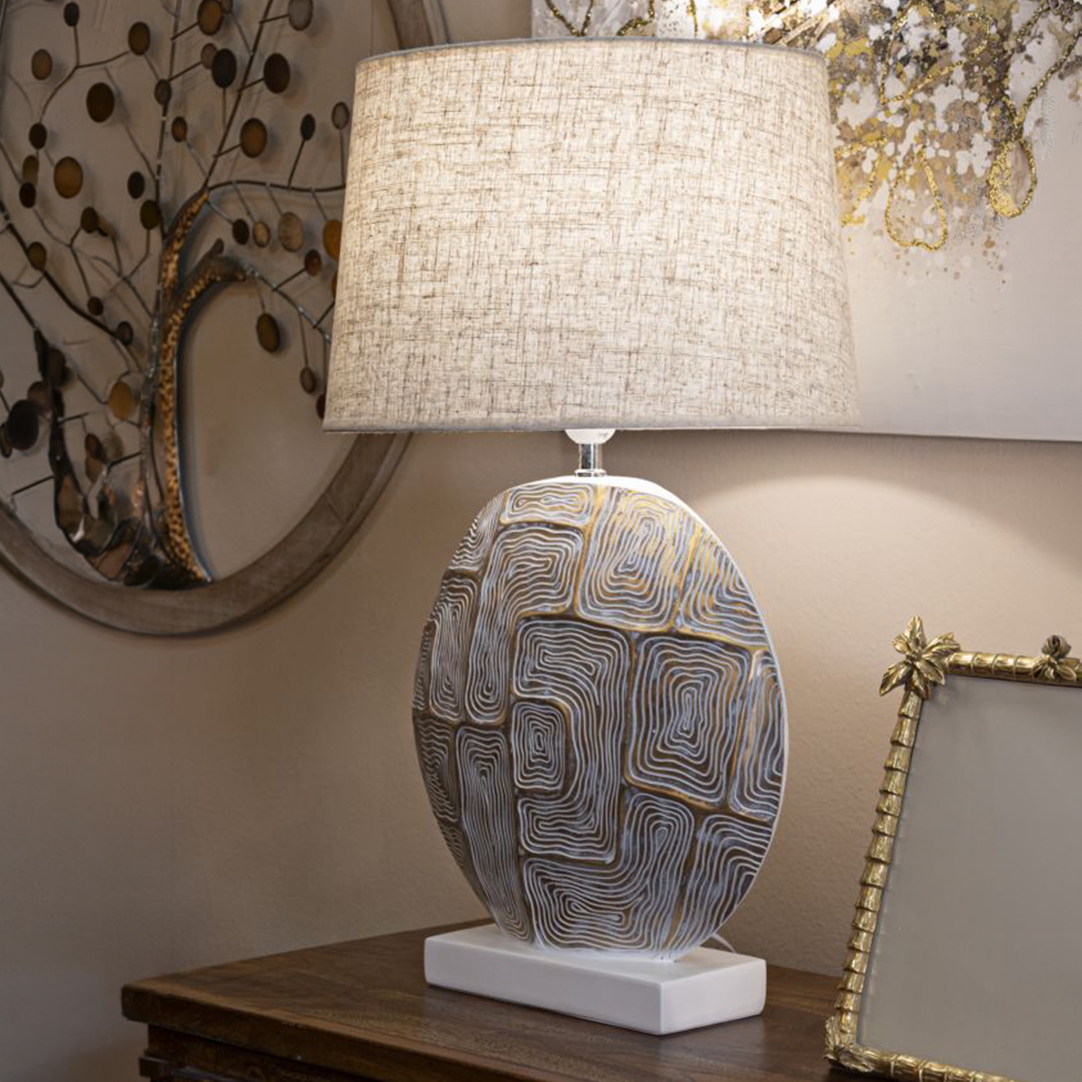 Eclips Resin Table Lamp with Fabric Shade — 2