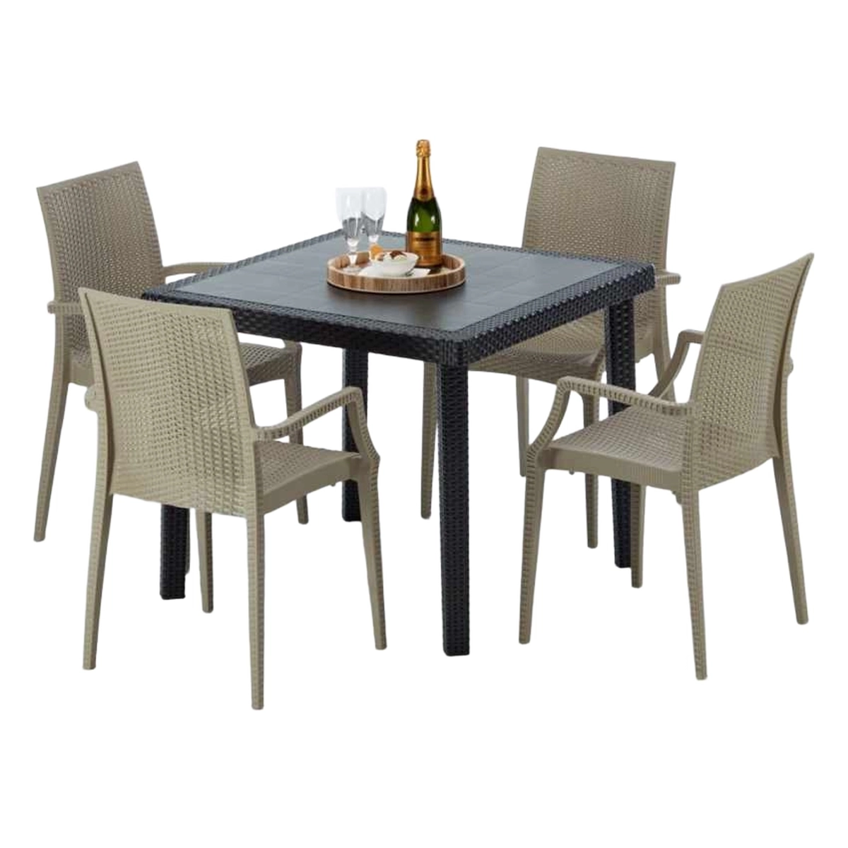 Square Black Table Set 90x90 cm with 4 Bistrot Arm Passion Grand Soleil Chairs — 1