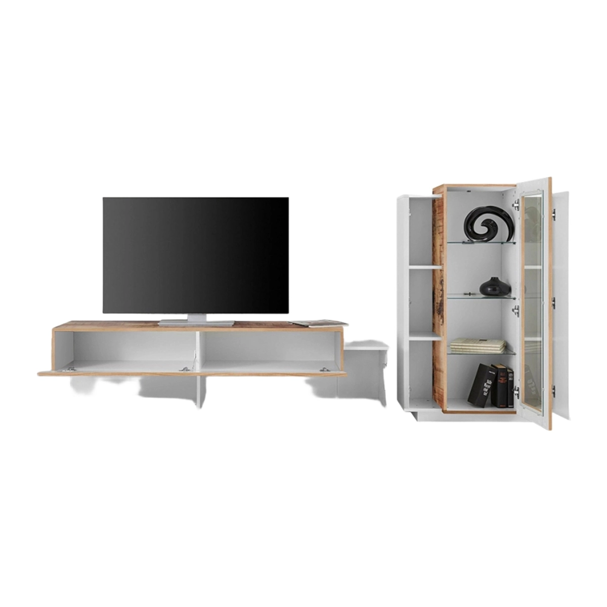 Modern Wall Unit for Living Room with TV Stand and White Wood Display Cabinet Corona — 5