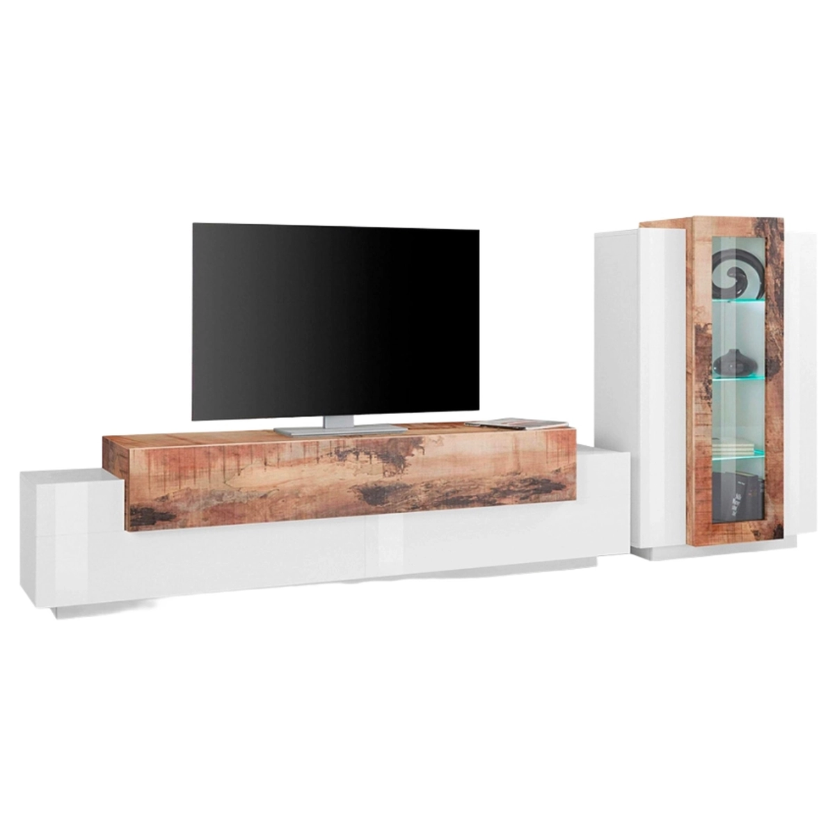Modern Wall Unit for Living Room with TV Stand and White Wood Display Cabinet Corona — 4