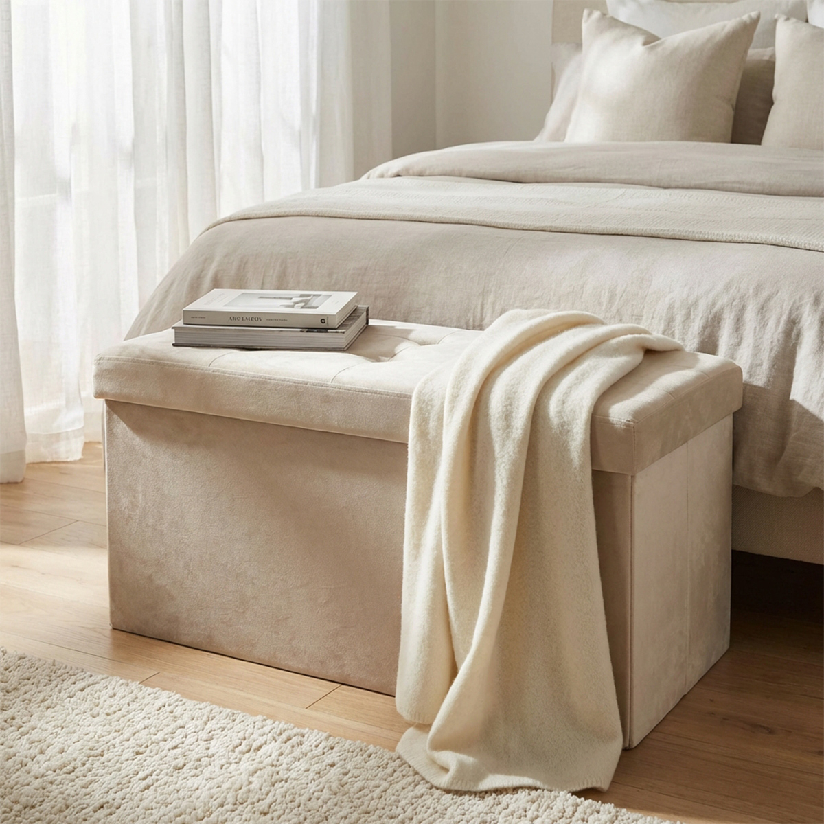 Rectangular Velvet Storage Ottoman Bench for Bedroom — 2
