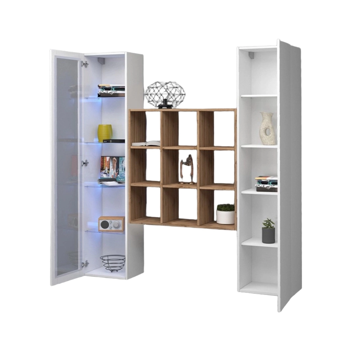 Floating Living Room Wall Unit with Display Cabinet Tilla WH — 6