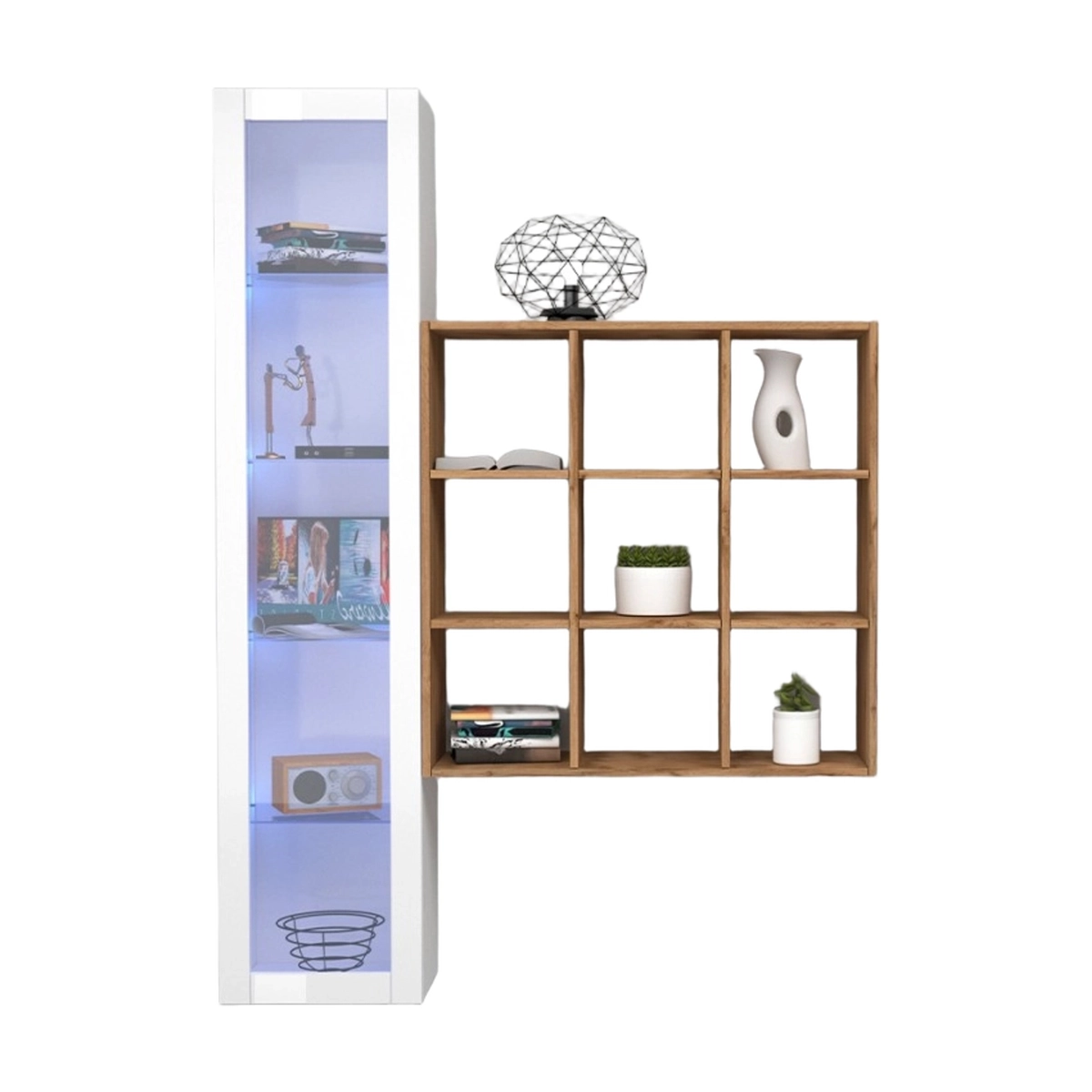 Floating Living Room Wall Unit with Display Cabinet Tilla WH — 5