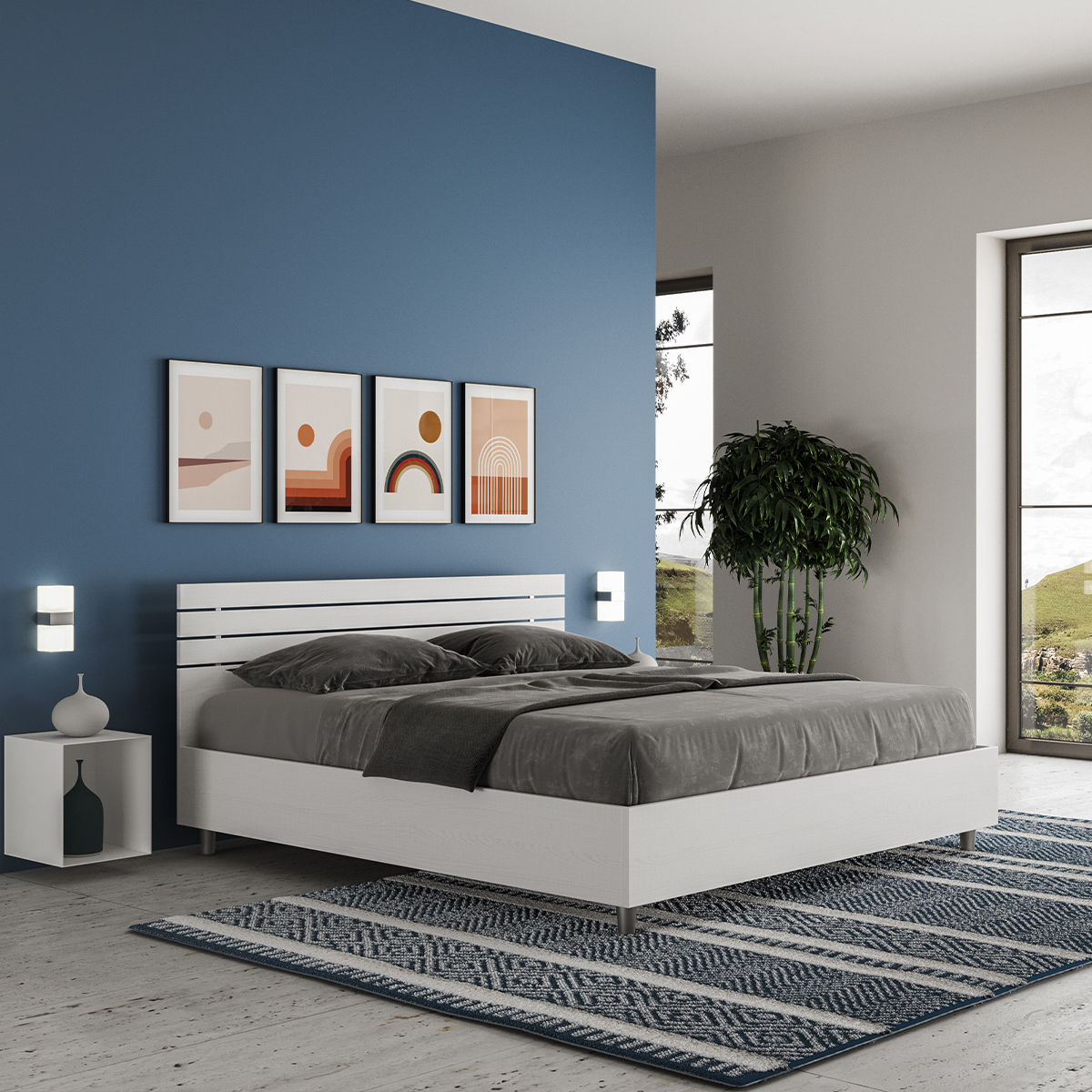 Double bed 160x190 Ankel ash white with slatted base — 3