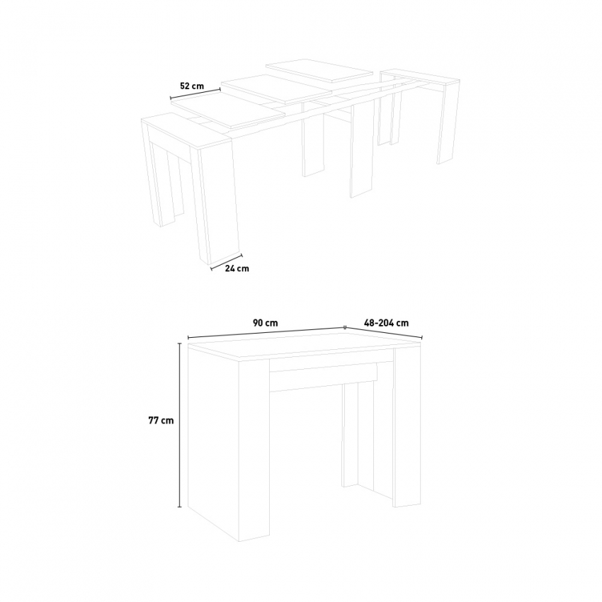 Extendable console table Basic Small 90x48-204cm Legno ash white — 5