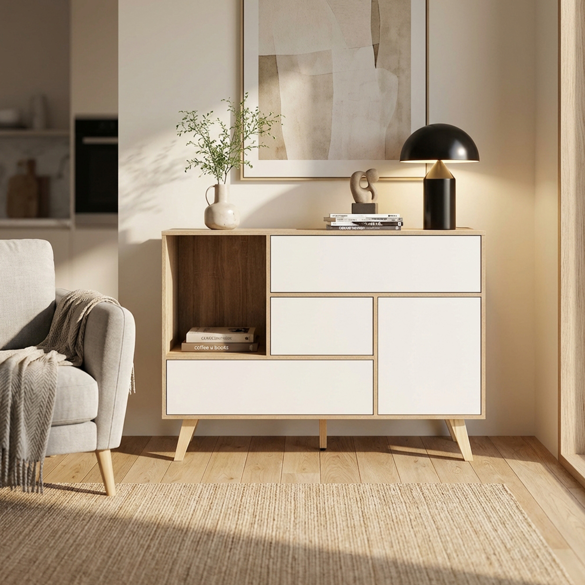 Emory Modern Living Room Sideboard with Door, 3 Drawers and Shelf — 3