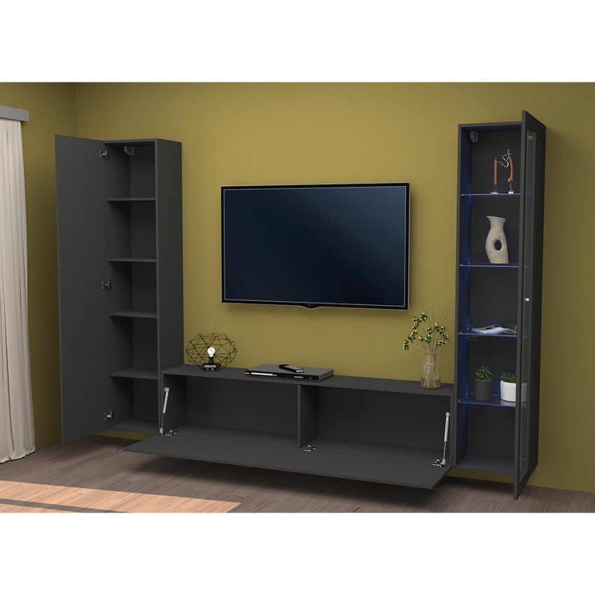 Wall-mounted living room TV unit with display cabinet Peris RT — 5