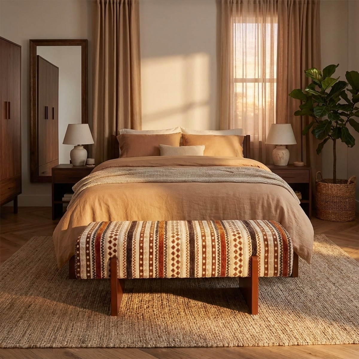 Ethnic Upholstered Bench for Bedroom & Hallway Mombasa Artful Poise — 3