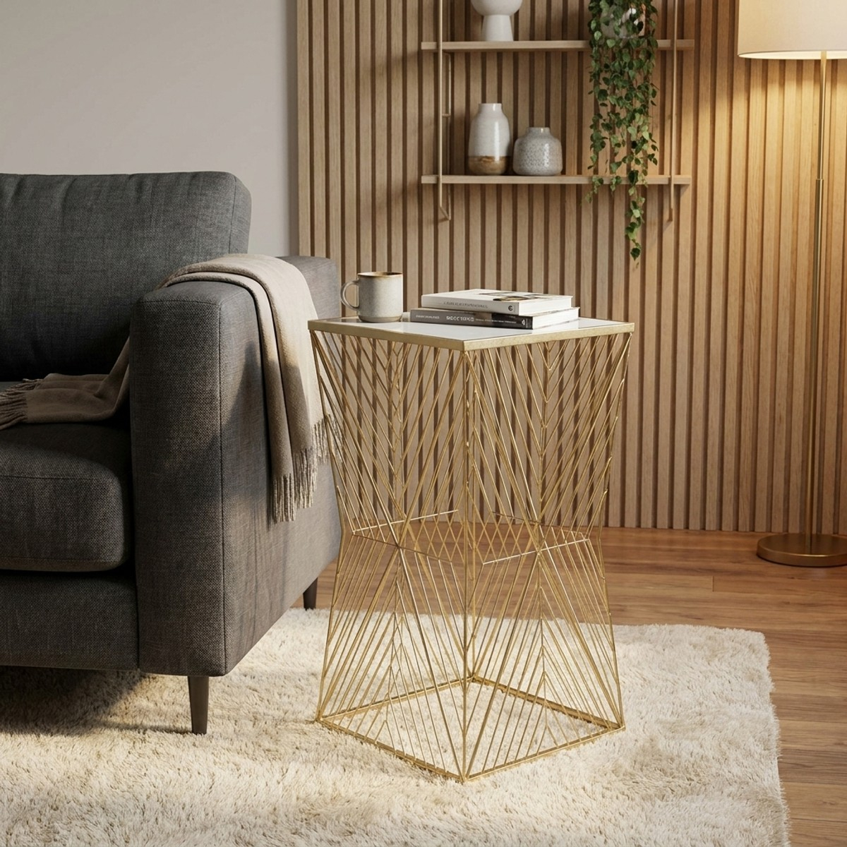 Lines 100 Square Tall Side Table in Metal and Mirror — 2