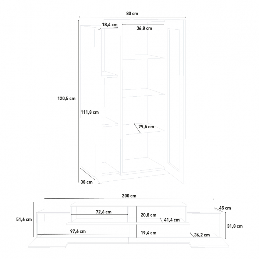 White Gray Living Room Wall Unit with TV Stand and Display Cabinet Corona — 6
