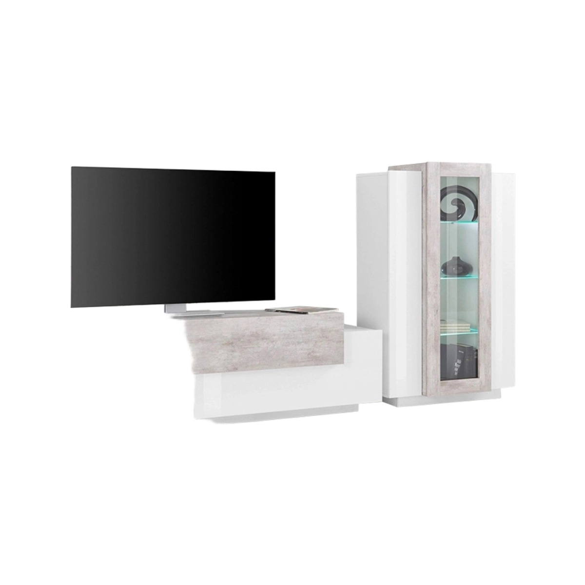 White Gray Living Room Wall Unit with TV Stand and Display Cabinet Corona — 4