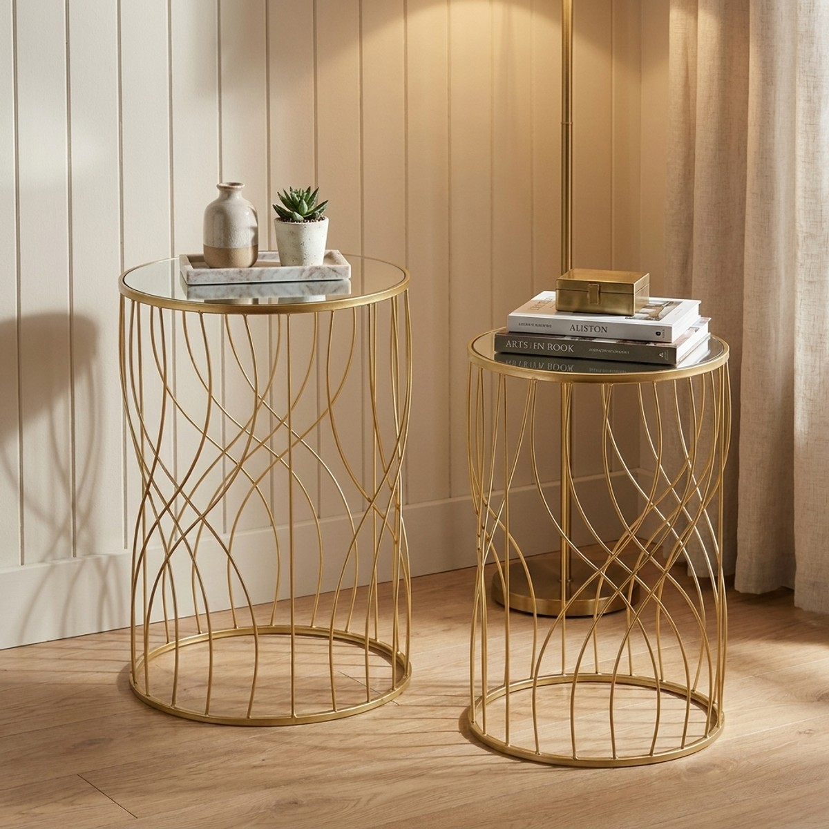 Set of 2 Ligne Round Metal and Mirror Coffee Tables — 2