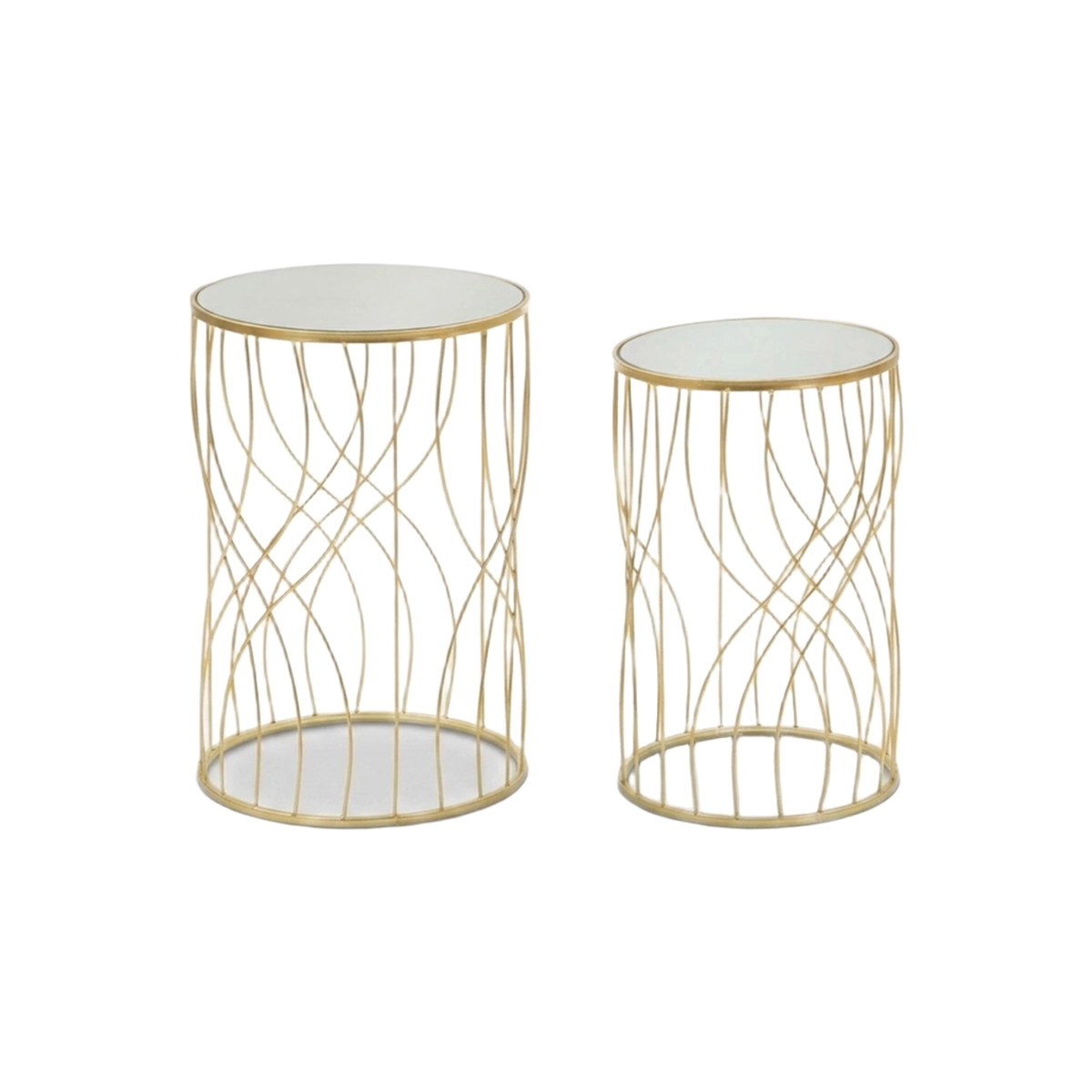 Set of 2 Ligne Round Metal and Mirror Coffee Tables — 1