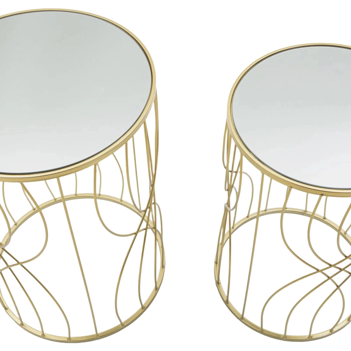 Set of 2 Ligne Round Metal and Mirror Coffee Tables — 3