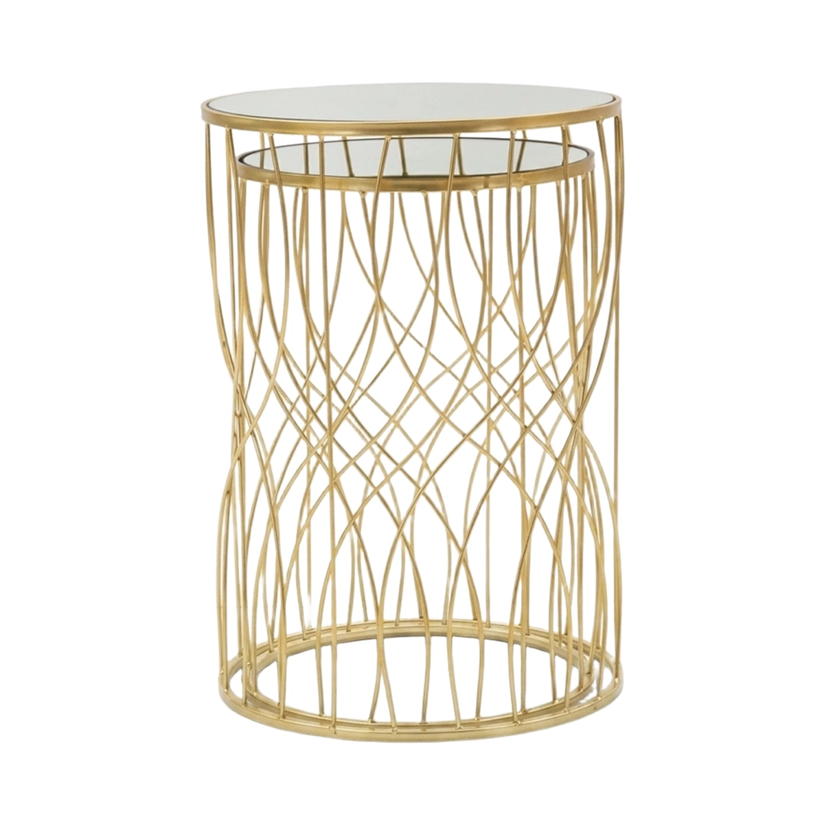 Set of 2 Ligne Round Metal and Mirror Coffee Tables — 5