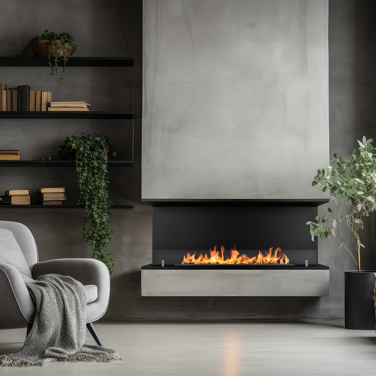 3-Sided Built-in Bioethanol Fireplace Divina Fire Trevi 120 Steel 120x50 — 2