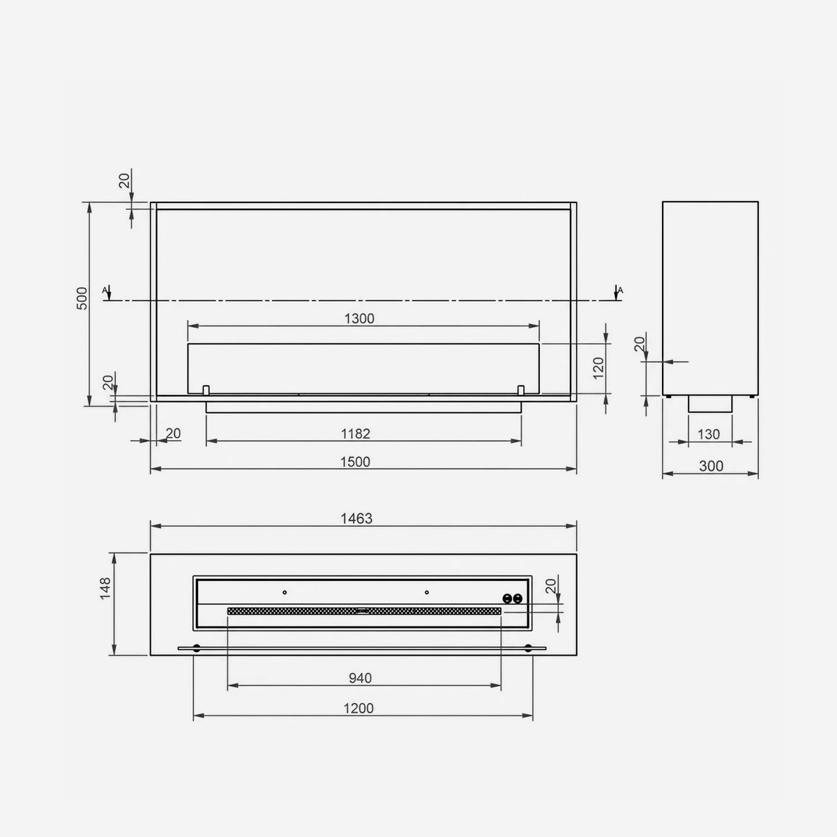 Divina Fire Saturno150 Topline Built-in Wall Bioethanol Fireplace — 5