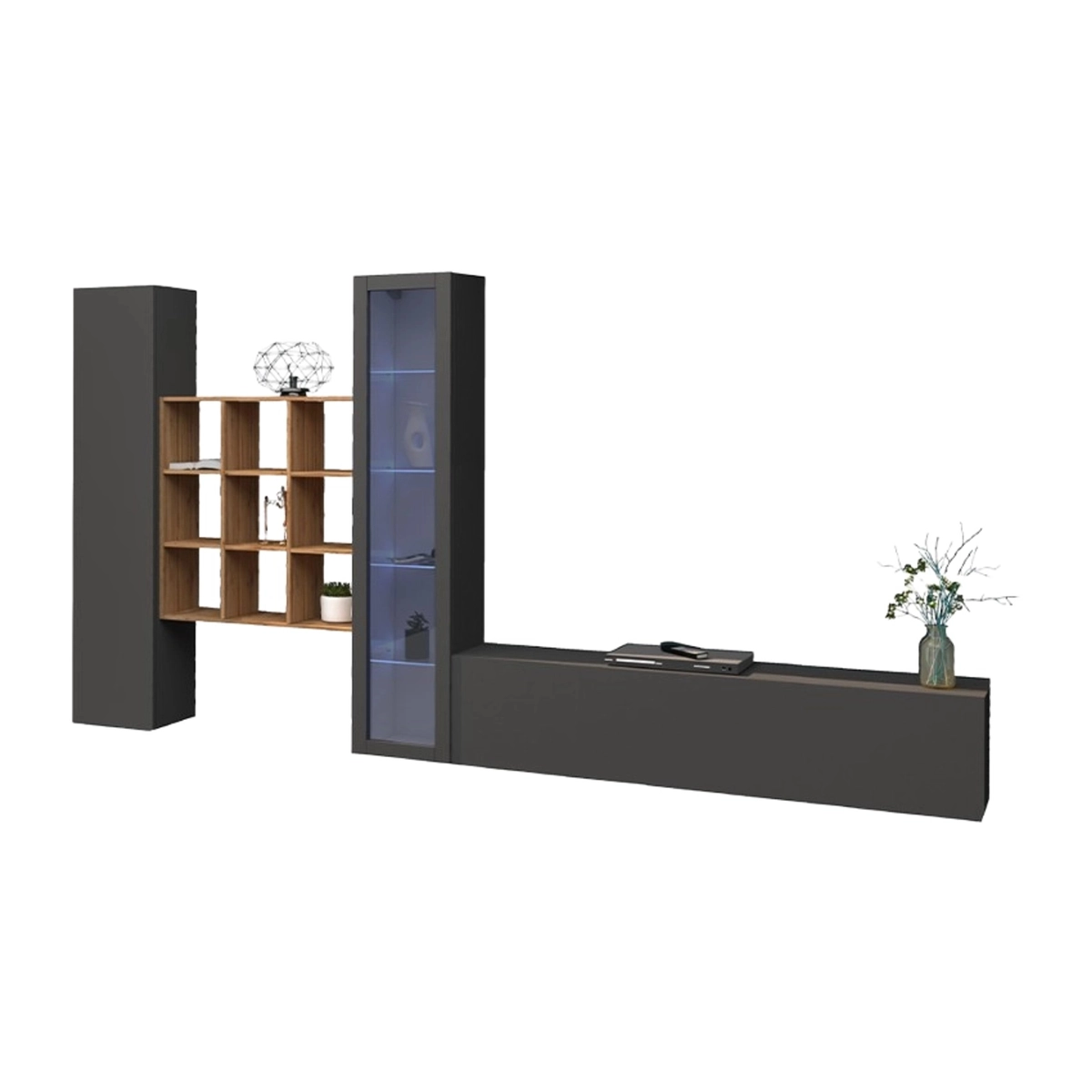Ranil RT Modern Wall Unit with TV Stand Cabinet and Bookshelf — 7