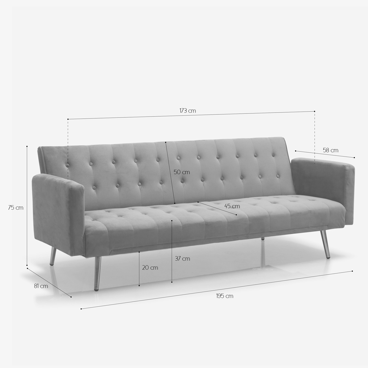 Caullae 3 Seater Velvet Clic Clac Sofa Bed with Gold Legs Modus Sofà — 2