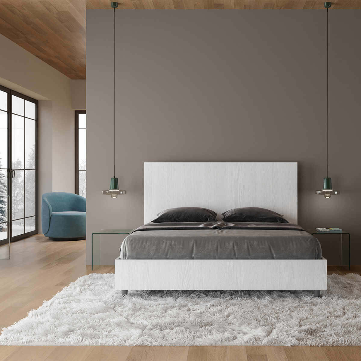 Double storage bed 160x190 ash white modern design New Egos — 4