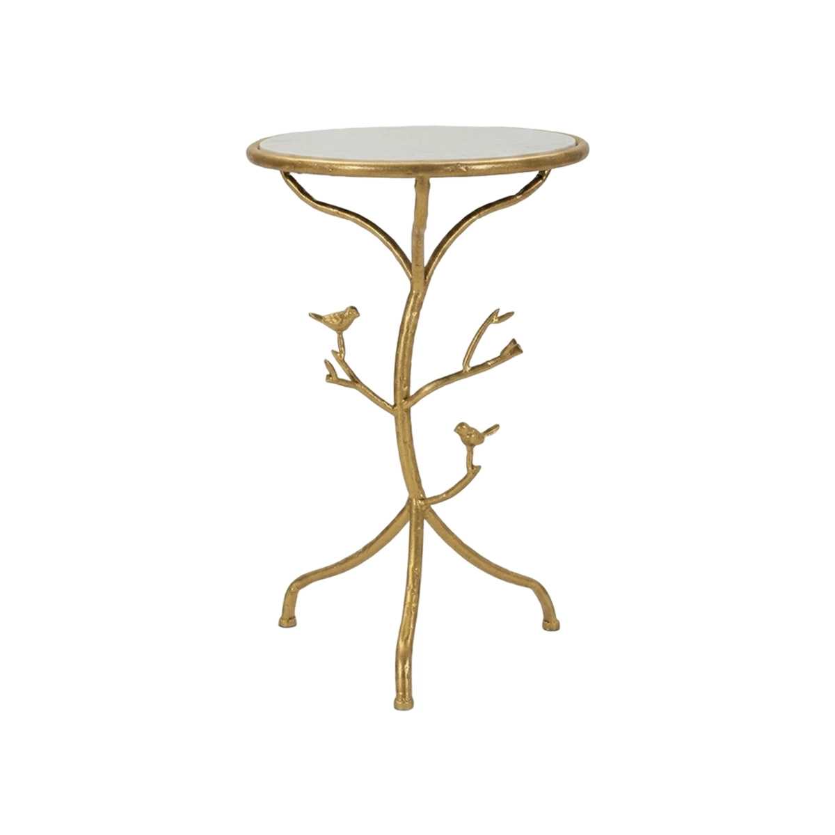 Birds Round Iron Side Table with Marble Effect Top — 1