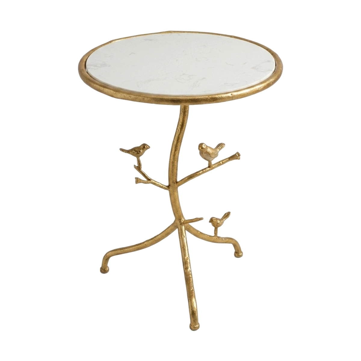 Birds Round Iron Side Table with Marble Effect Top — 7