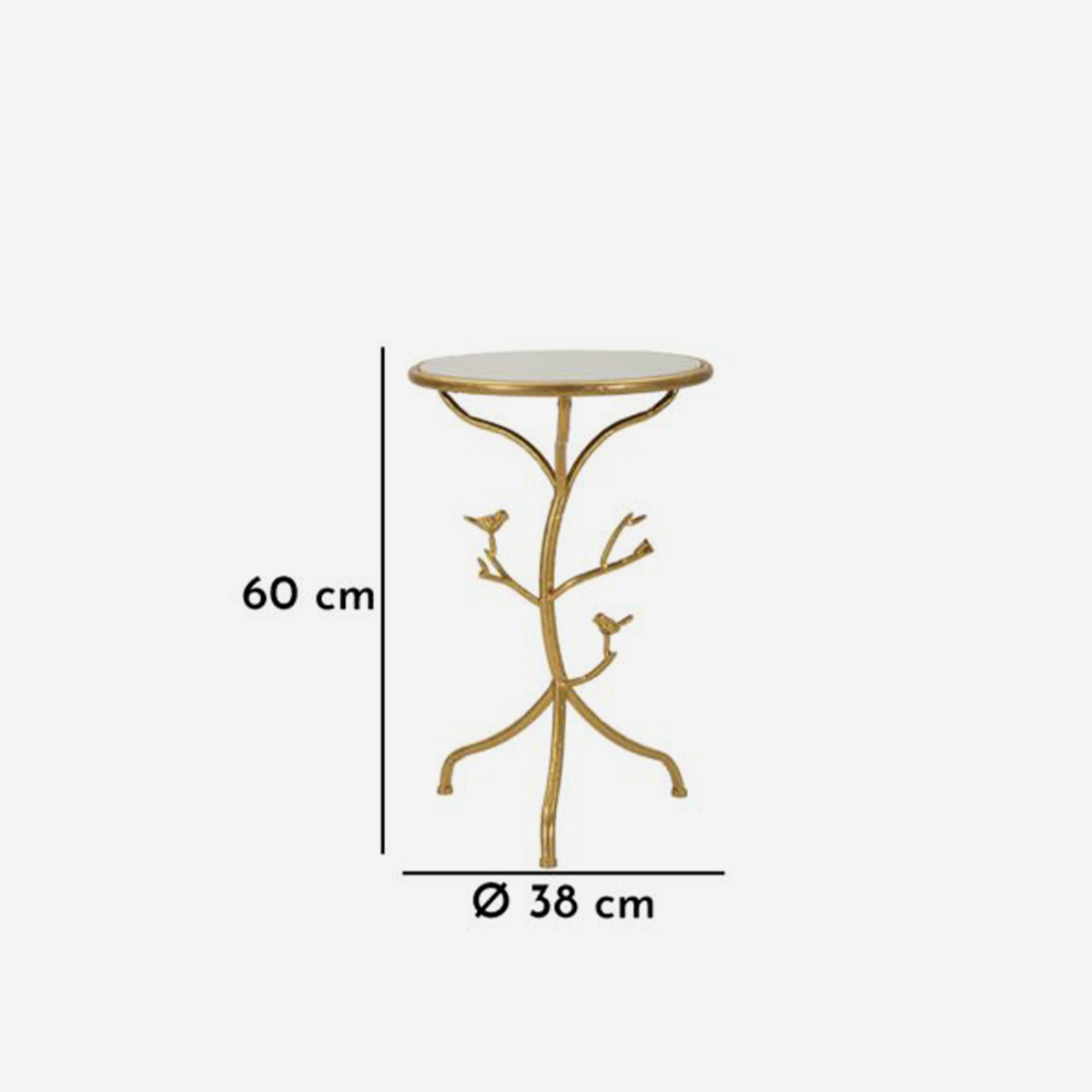Birds Round Iron Side Table with Marble Effect Top — 6
