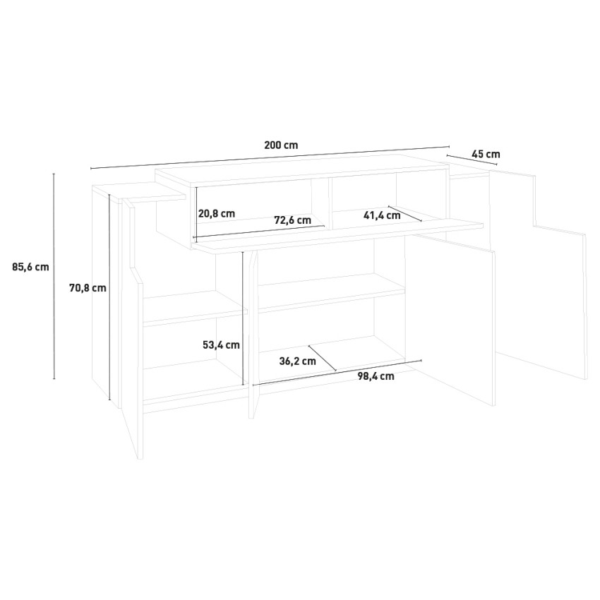 Modern Living Room Sideboard Black & Wood 200cm 4 Doors Corona Side — 7
