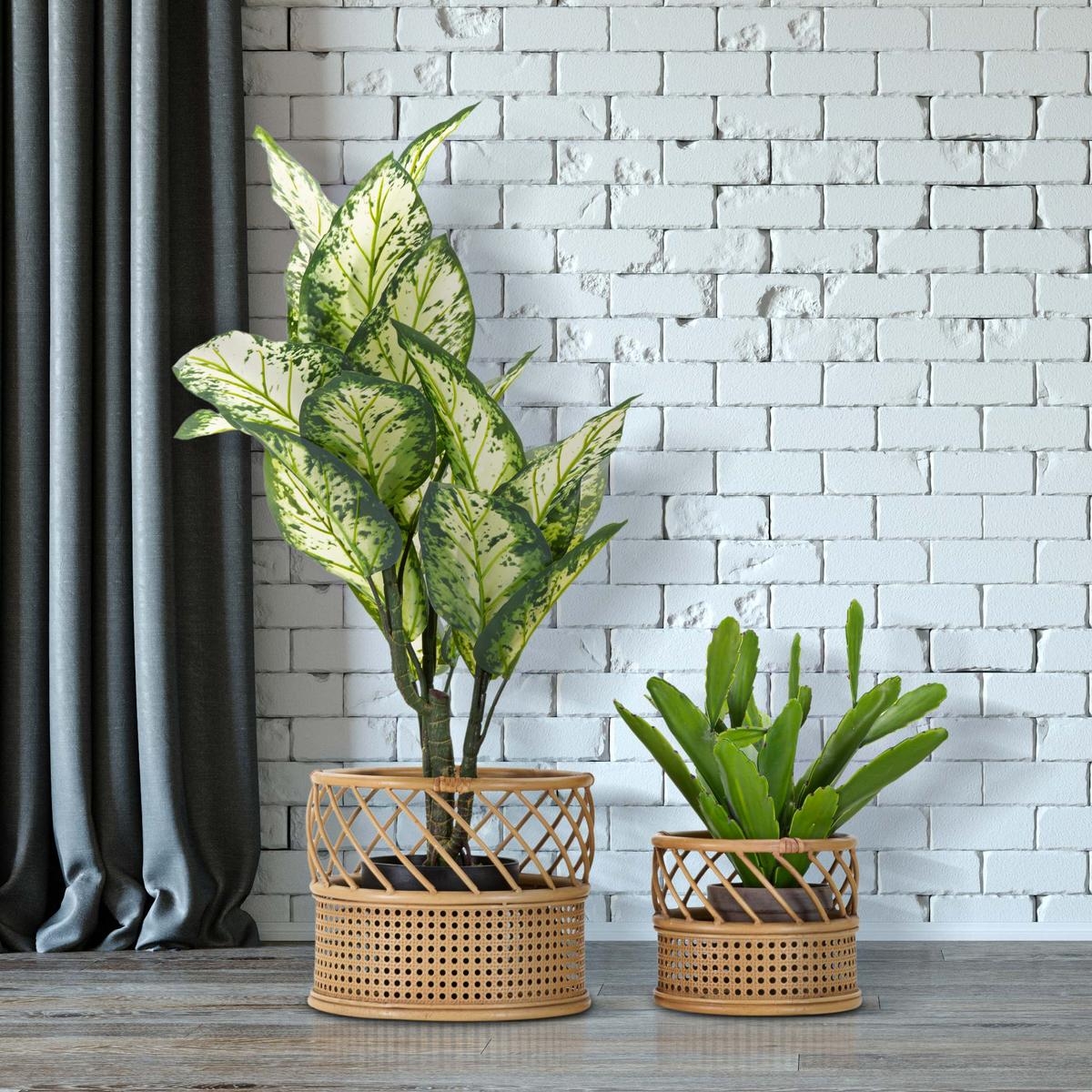 Set of 2 Round Planters in Metal and Polyrattan Panama Mauro Ferretti — 2