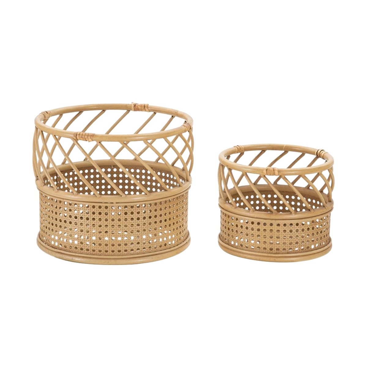 Set of 2 Round Planters in Metal and Polyrattan Panama Mauro Ferretti — 1