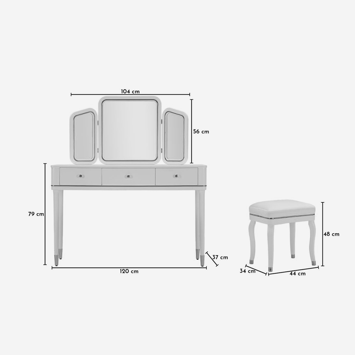 Dressing Table with 3 Foldable Mirrors & Stool Camille — 6
