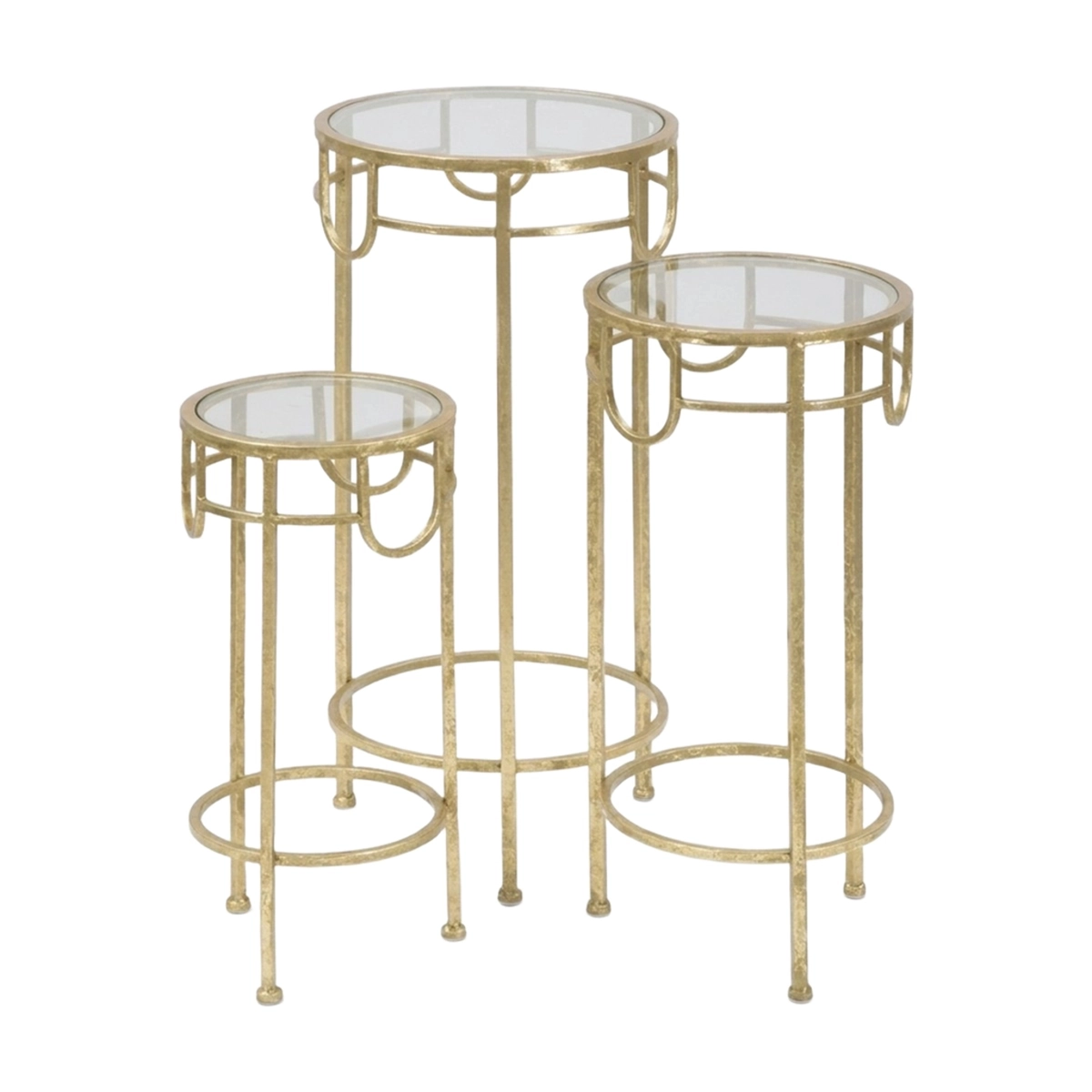 Set of 3 round side tables in metal and Vetro Gold — 1
