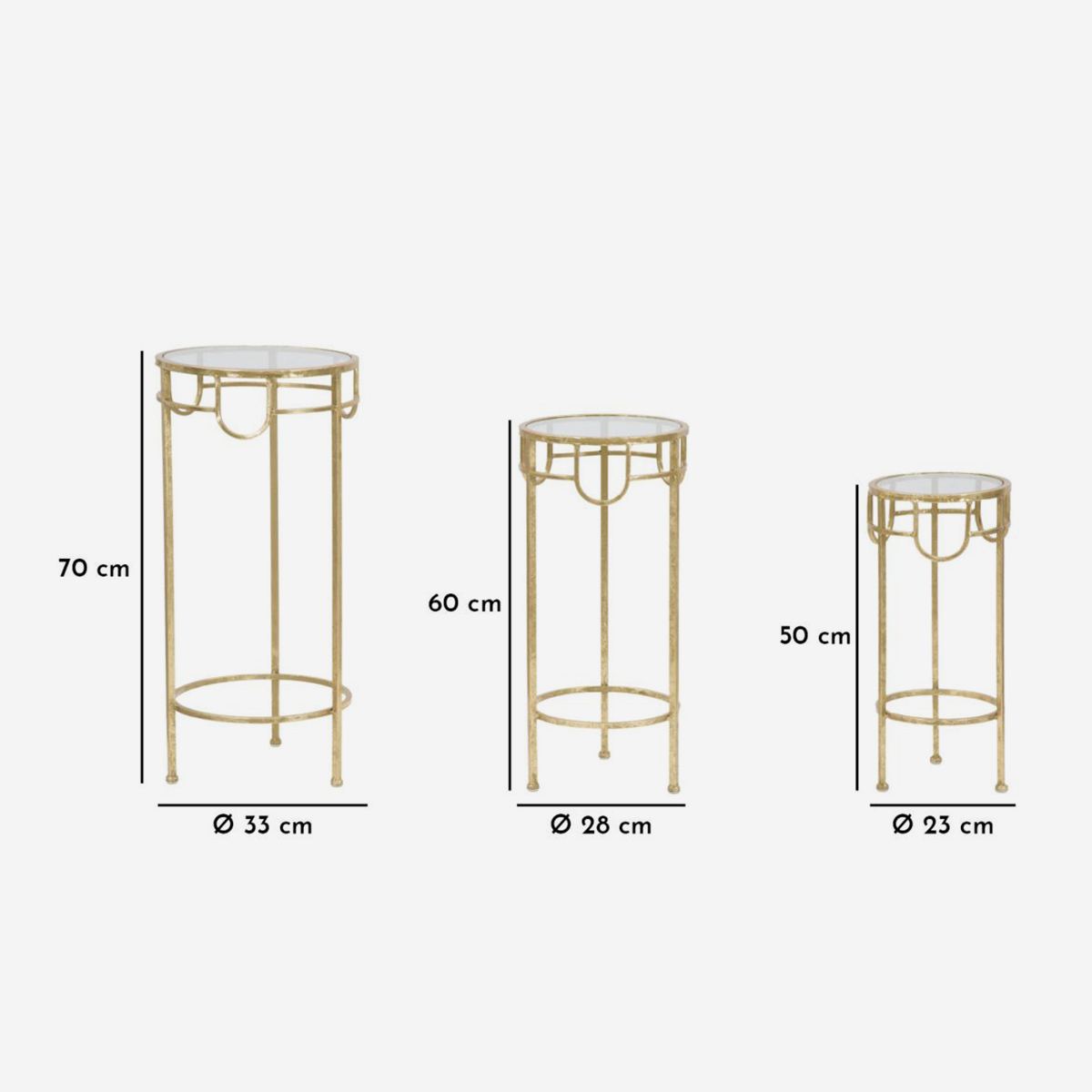 Set of 3 round side tables in metal and Vetro Gold — 3