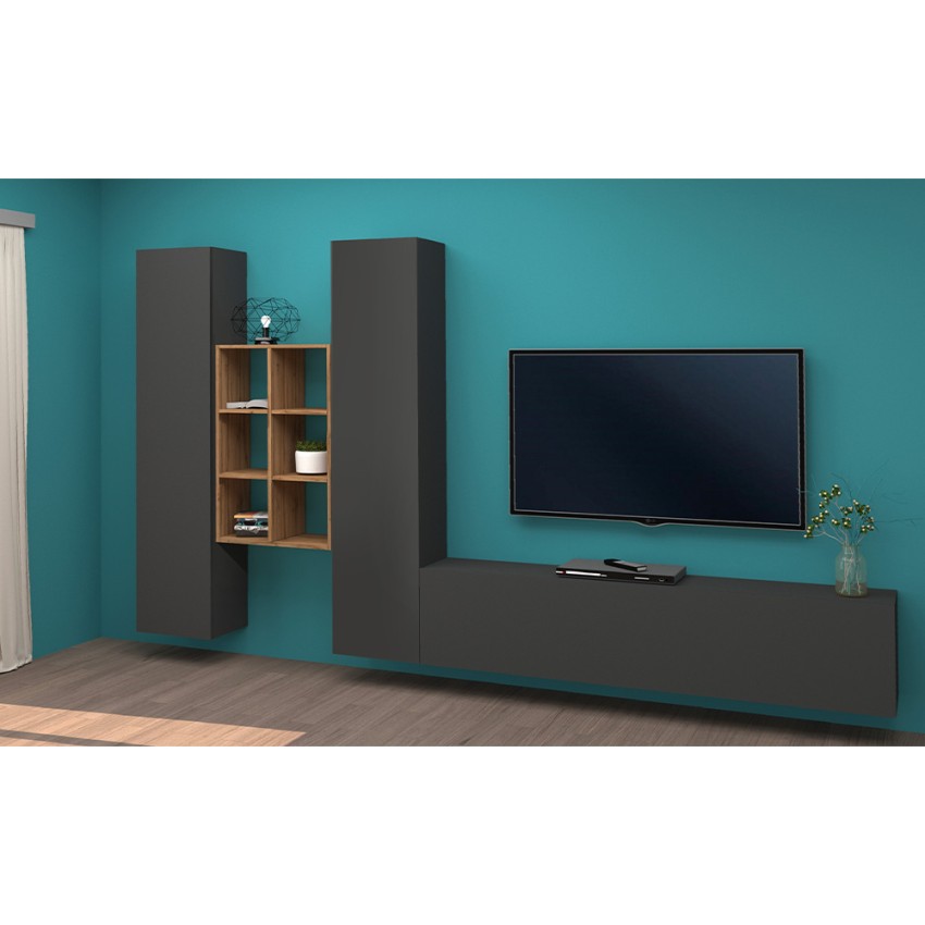 Modern Wall Unit TV Stand 2 Cabinets Bookcase 6 Compartments Manny RT — 3