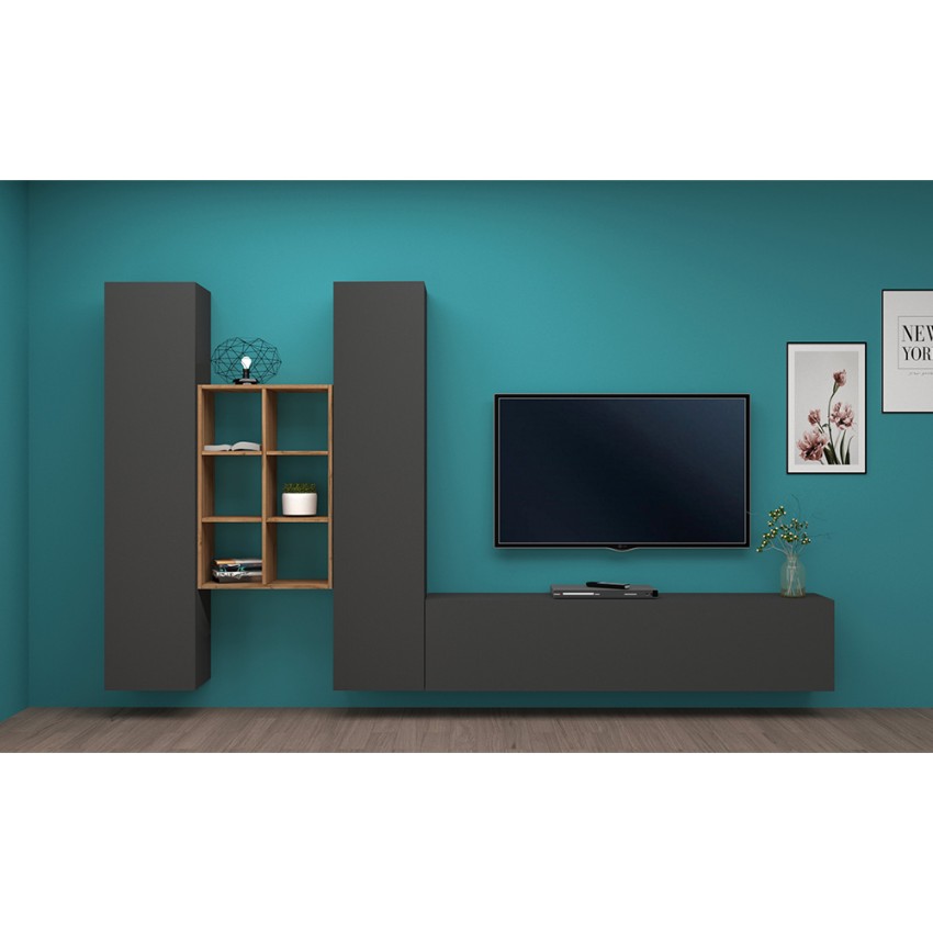Modern Wall Unit TV Stand 2 Cabinets Bookcase 6 Compartments Manny RT — 5