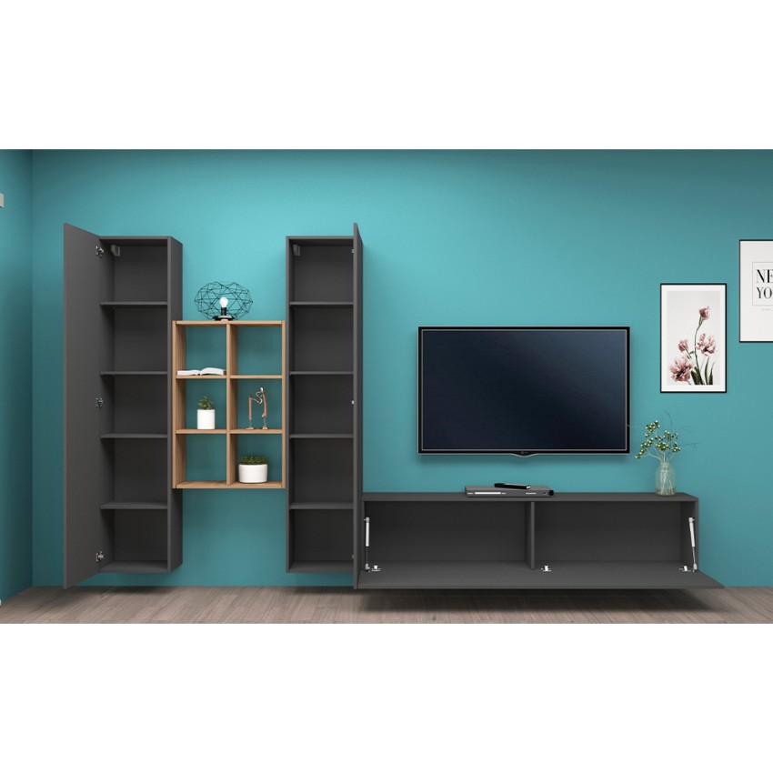 Modern Wall Unit TV Stand 2 Cabinets Bookcase 6 Compartments Manny RT — 4
