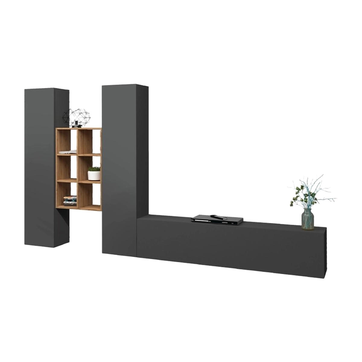 Modern Wall Unit TV Stand 2 Cabinets Bookcase 6 Compartments Manny RT — 8