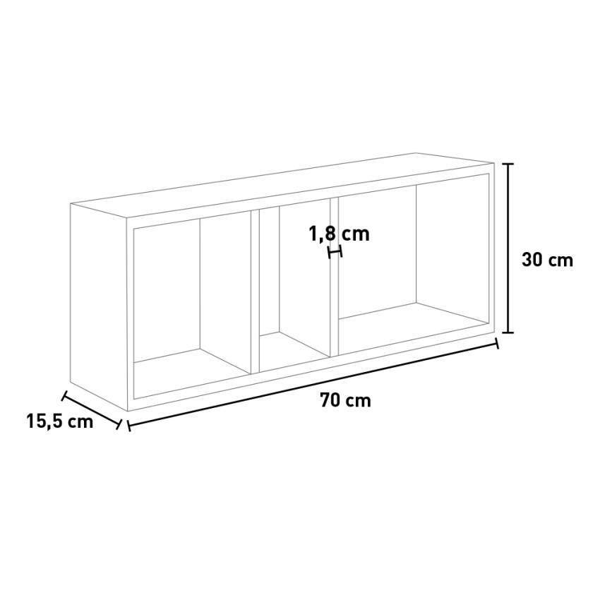 Modern Rectangular Wall Shelf with 3 Compartments Tristano TRIS Modularredo — 4