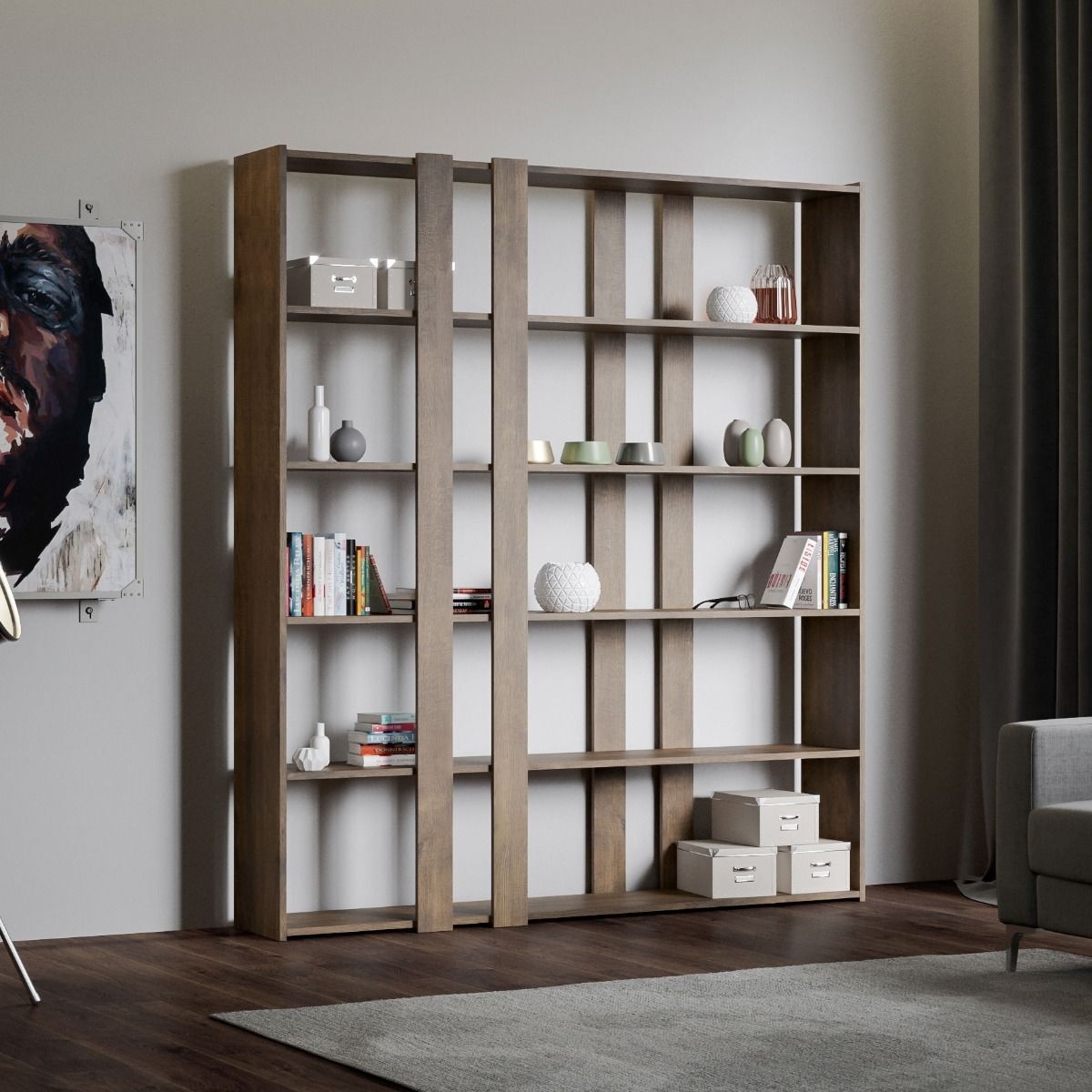 Double Sided Modern Bookcase Room Divider 6 Shelves 178x36x204cm Kato A Large — 4