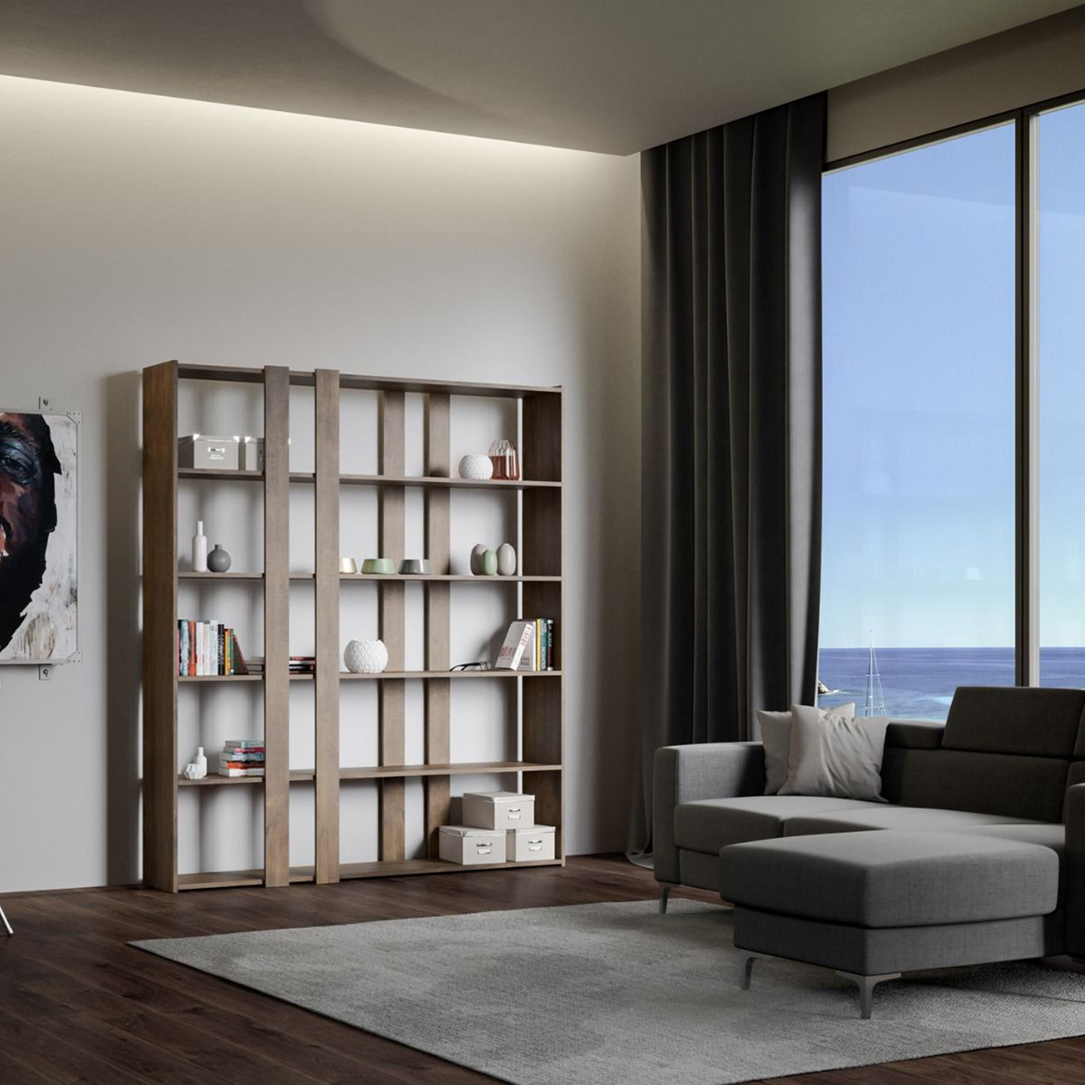 Double Sided Modern Bookcase Room Divider 6 Shelves 178x36x204cm Kato A Large — 2